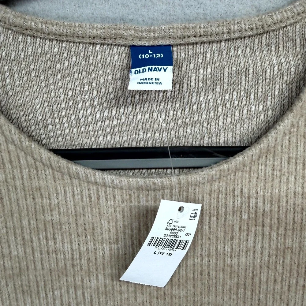 Old Navy Ribbed Fit & Flare Dress‎ Girls 10 Large Tan Long Sleeve Round Neck NEW